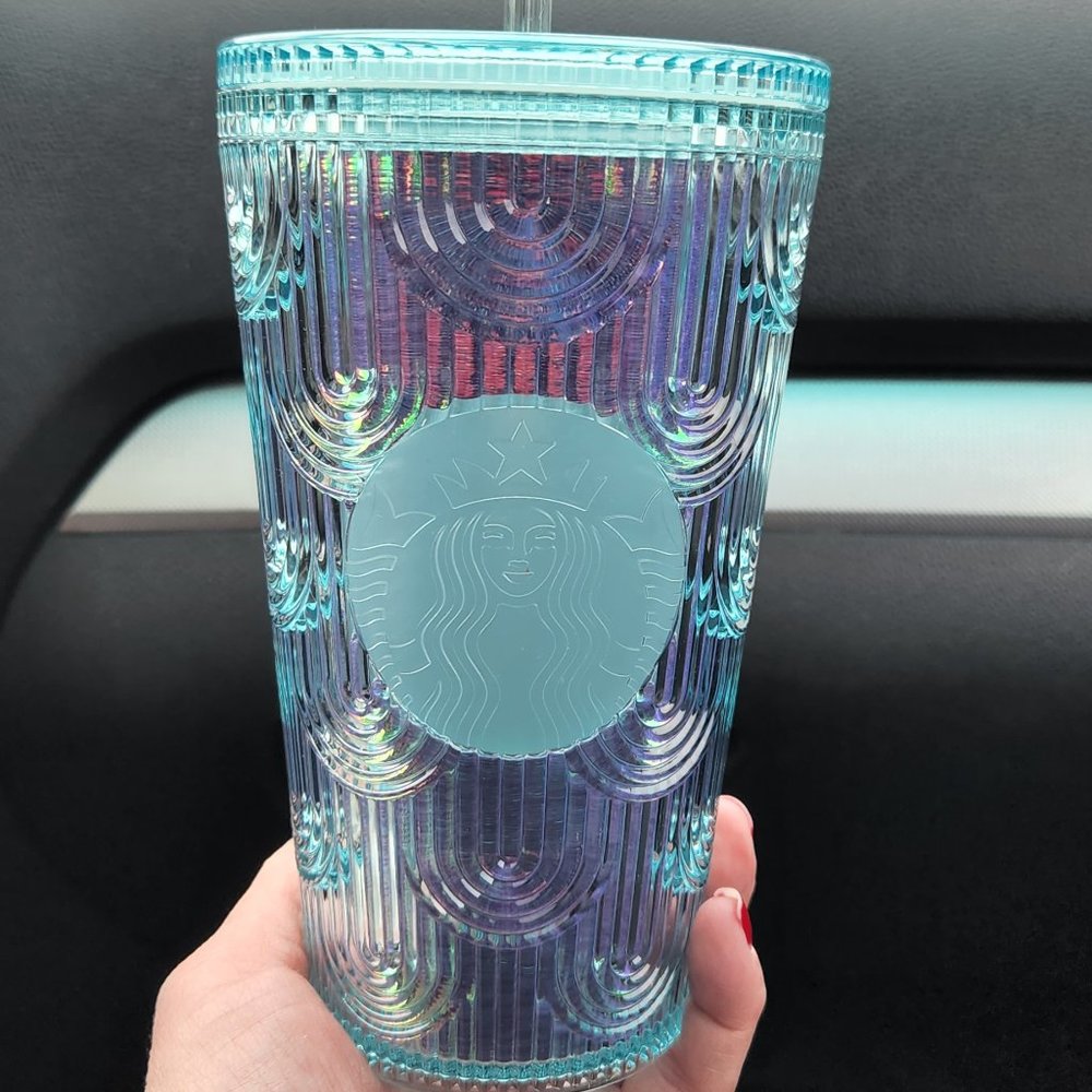 Starbucks Teal Blue/Green Textured Mermaid Scale Grande Acrylic Cold Cup Tumbler